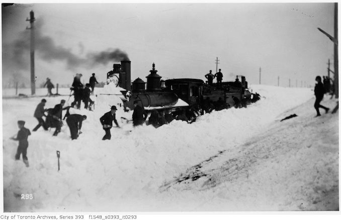 Toronto Winter Photographs Snow blockade - engines fast in a drift - march 21 1896