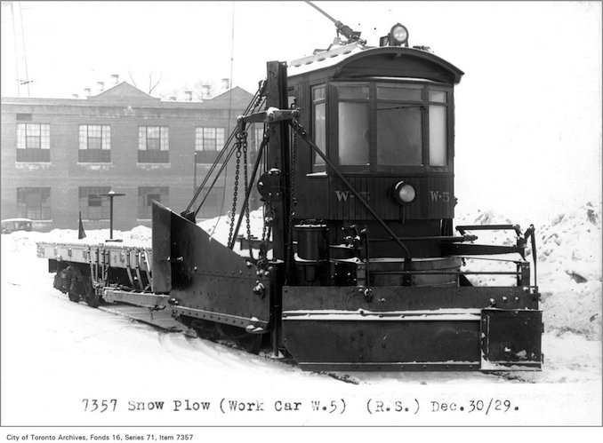 Snow plow, (work car W-5), (Rolling Stock Department) - Date: December 30, 1929