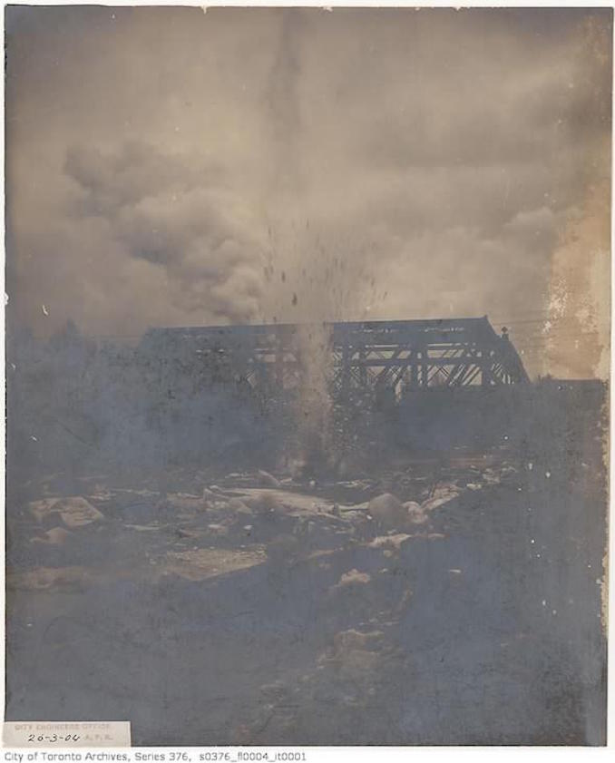 Toronto Winter Photographs – Blasting ice on Don River – March 26, 1904