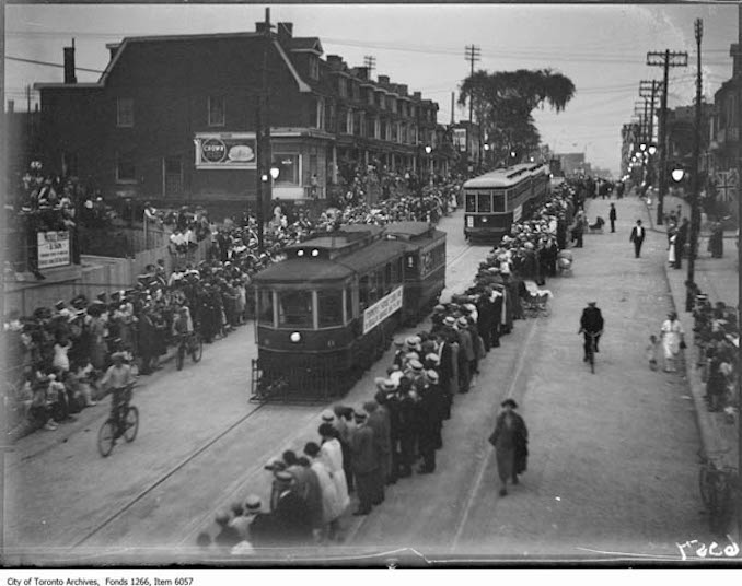 Bloor Subway Parade, old electic car & trailer 1925