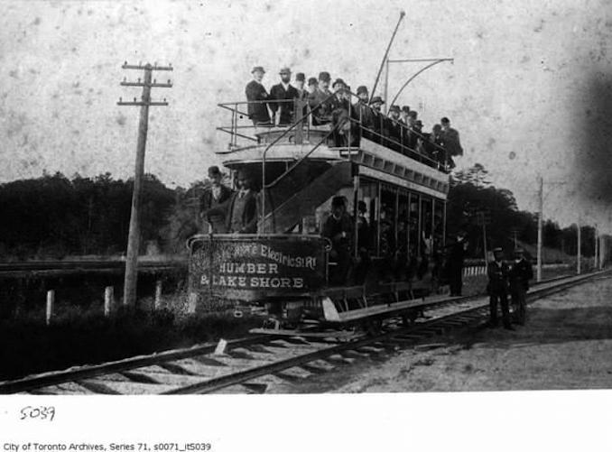 Double deck streetcar, Humber and Lakeshore c. 1893