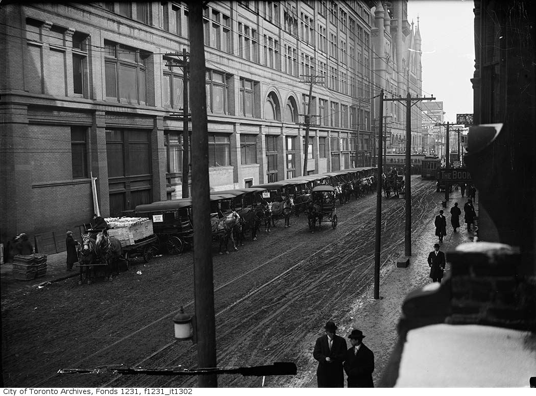 Richmond Street east to Yonge Street, R. Simpson Company mail order delivery wagons