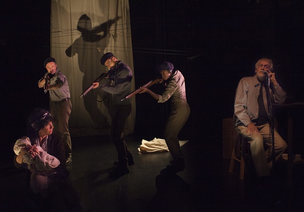 (L-R) Maxine Heppner, Christopher Stanton, Tom Arthur Davis, Virgilia Griffiths and Stephen Bush in They Say He Fell. Photo Credit John Lauener