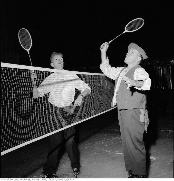 Badminton played on skates in Maple Leaf Gardens ice show