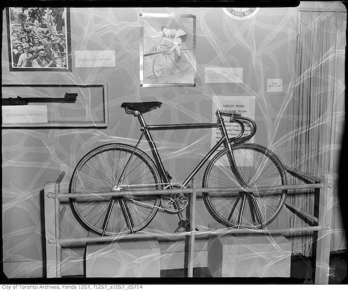 Gold-plated racing bicycle presented to Peden, Canadian Sports Hall of Fame - Vintage Bicycle Photographs