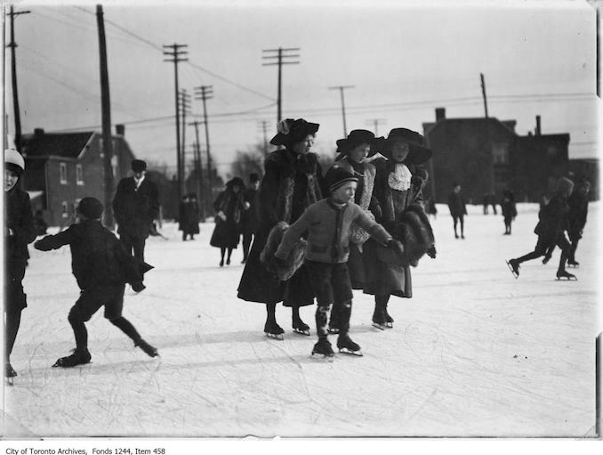 Group skating on a vacant lot. - [1912?]