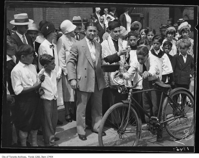 Mt. Carmel Church, Reverend Stephen Anad blessing bicycle. - July 28, 1929 - Vintage Bicycle Photographs