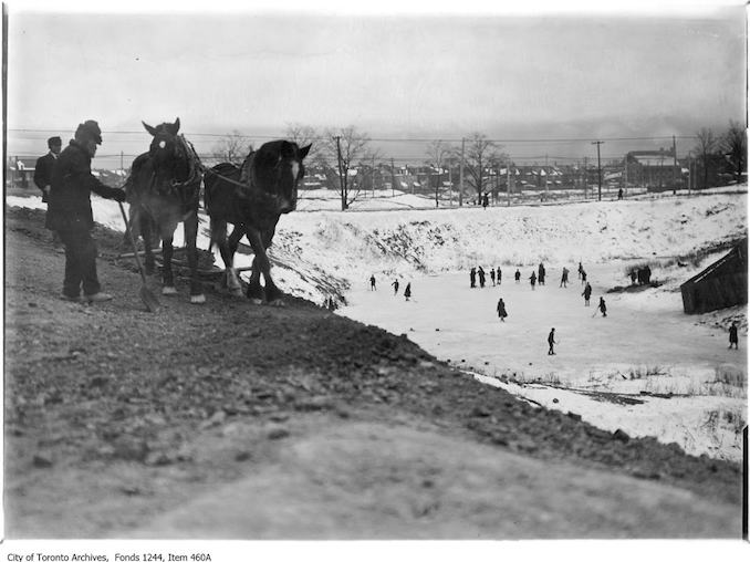 Item consists of one photograph taken at the park named either Ossington Avenue Park, Willowvale Park, or Christie Pits. Note says the workman may be filling in edge of the pit.