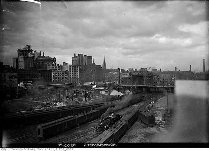 Aerial view looking east to Bay Street bridge 1926