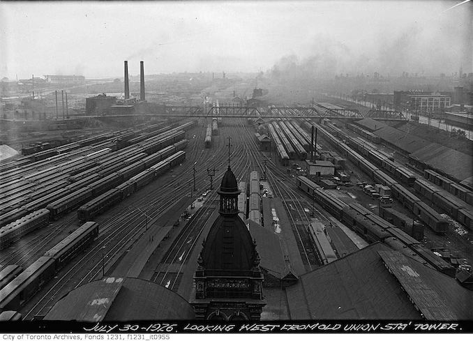 Aerial view of Toronto from old Union Station Tower to the west 1926