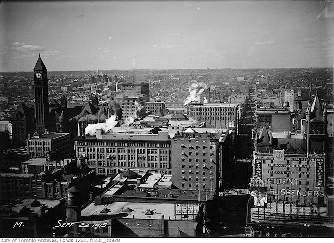 Aerial view of Toronto looking north from Royal Bank Building 1915