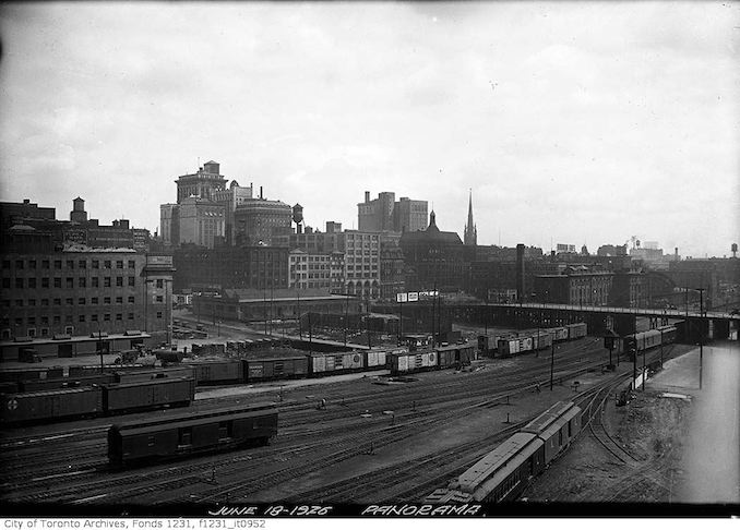 Aerial view of Toronto looking northeast from railway yards 1926