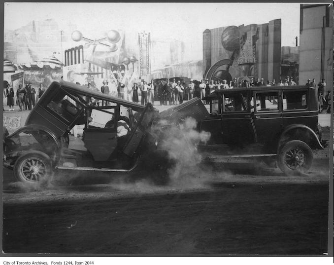 Crash during automobile race, CNE Grandstand. - [ca. 1930]