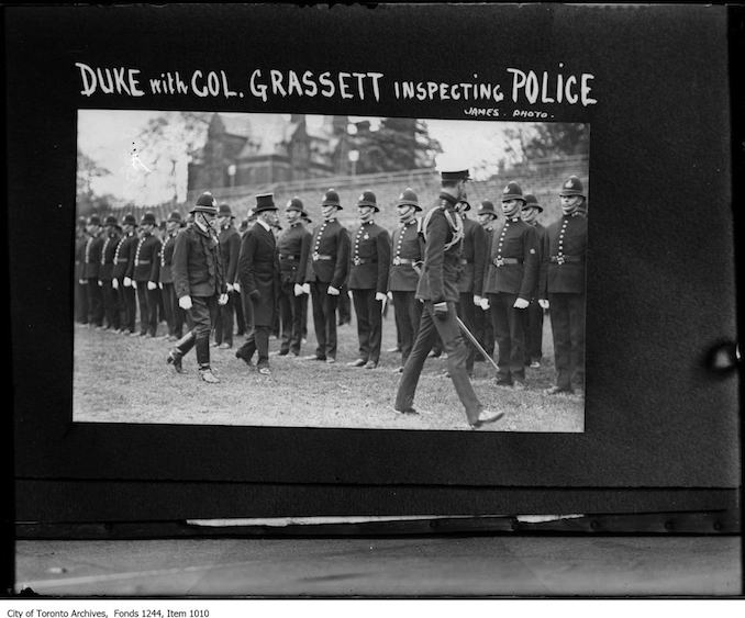 Duke of Connaught with Colonel Grassett, inspecting police. - 1918