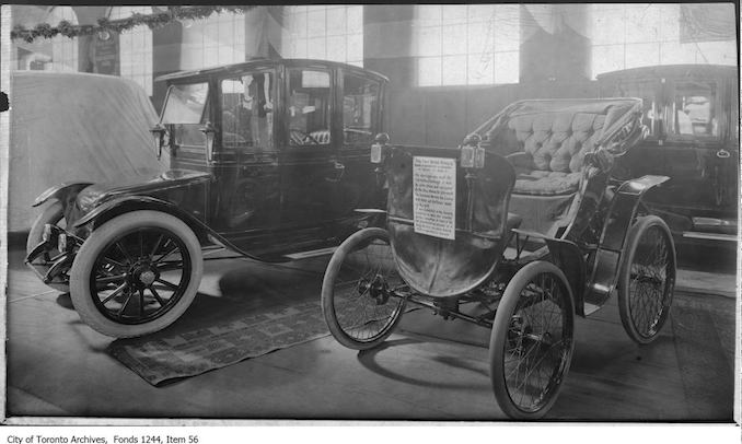 Electric car and first motor vehicle built in Canada at auto show, Armouries. - 1912