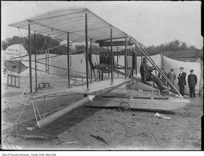 Fred G. Ells in bi-plane. - 1912