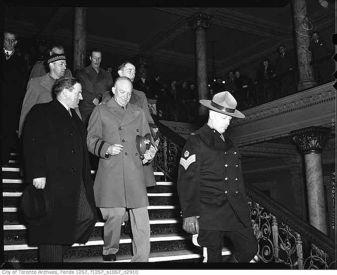 General Dwight D. Eisenhower and Mayor Saunders in Old City Hall