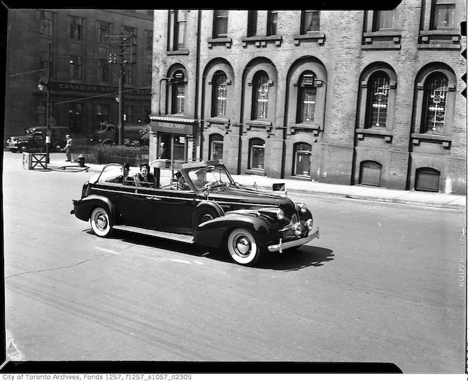 Governor General Alexander and Lady Alexander in automobile, possibly outside Old City Hall may 23 1946