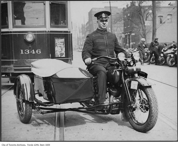 Inspector Charles Greenwood on motorcycle. - [ca. 1932] Toronto's first motorcycle policeman.