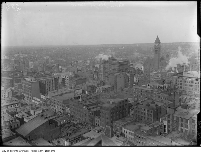 Looking northwest from the top of the Royal Bank building at King and Yonge streets. - [between 1914 and 1916?]