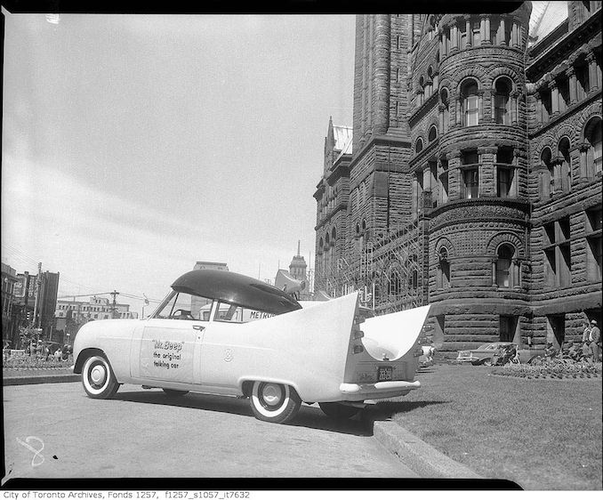 Ontario Safety League's and British Petroleum's %22Mr. Beep%22 automobile at Old City Hall 1959