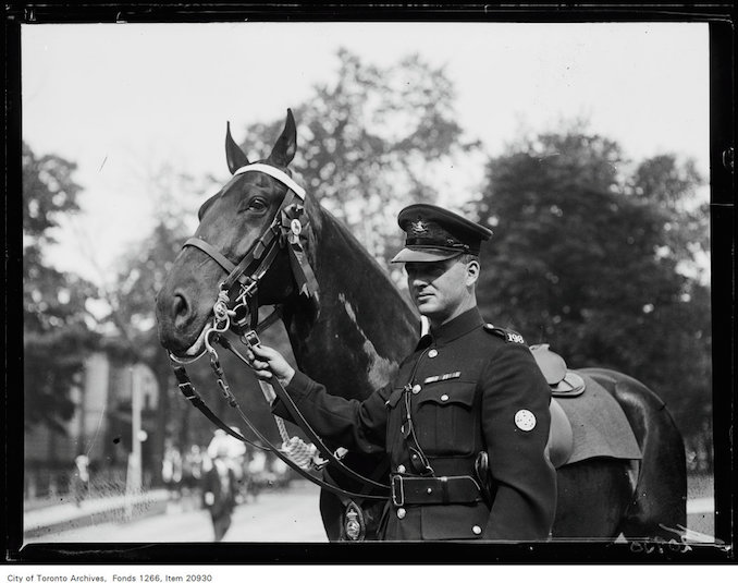 July 1, 1930 Open air horse show, Police Constable Cooper (198), Maggie, 1st prize police horse.