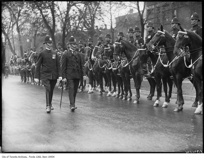 Police Parade, Chief Dickson & Inspector Crosbie, mounted men. - May 15, 1927