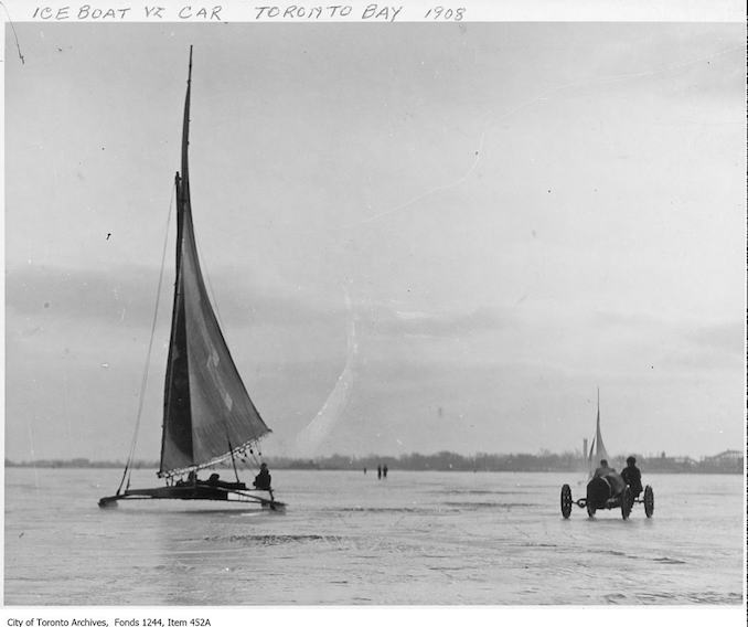 Race between iceboat and automobile, Toronto Bay. - [1908?]