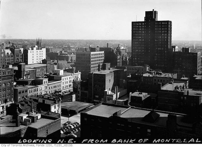 Toronto aerial view northeast from Bank of Montreal 1930-1950