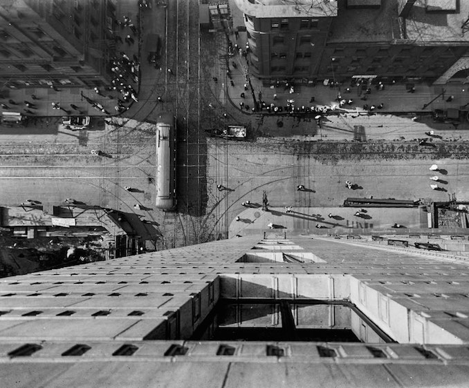 Rooftopping from the Royal Bank or CPR building - Intersection of King and Yonge streets. - [ca. 1930]