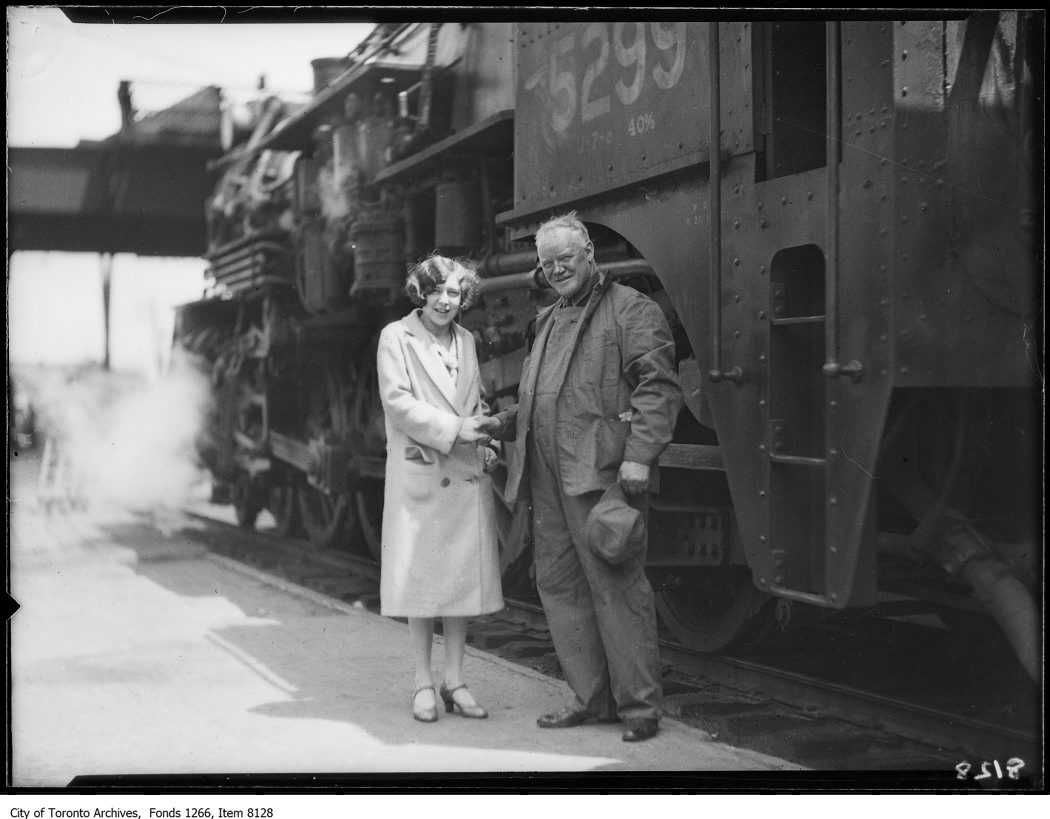 C.N.R. new Montreal train, engineer John Firby & girls. - June 28, 1926 - vintage train photographs