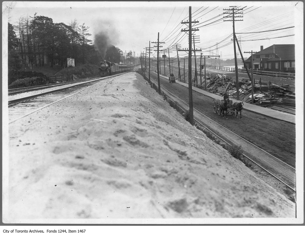 First train over Sunnyside elevated track, looking east. - [before 1913]