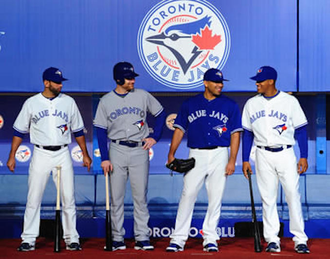 Toronto Blue Jays caps on display at Jays Shop Stadium Edi…