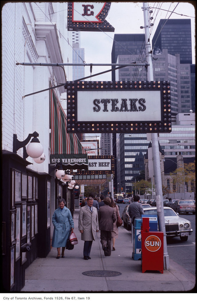 King St W - "Ed's Warehouse" restaurant - view is east from Duncan - oct. 9, 1981