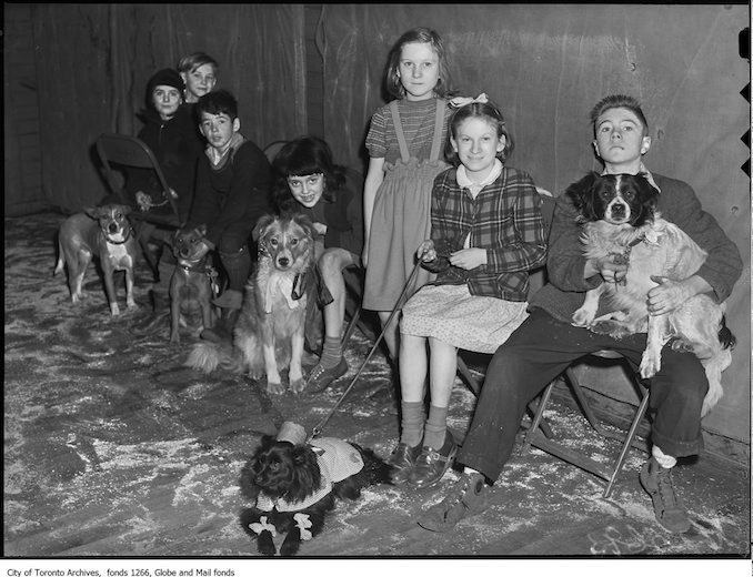 Moss Park pet show, group with pets april 2 1948 - Vintage Animal Photographs