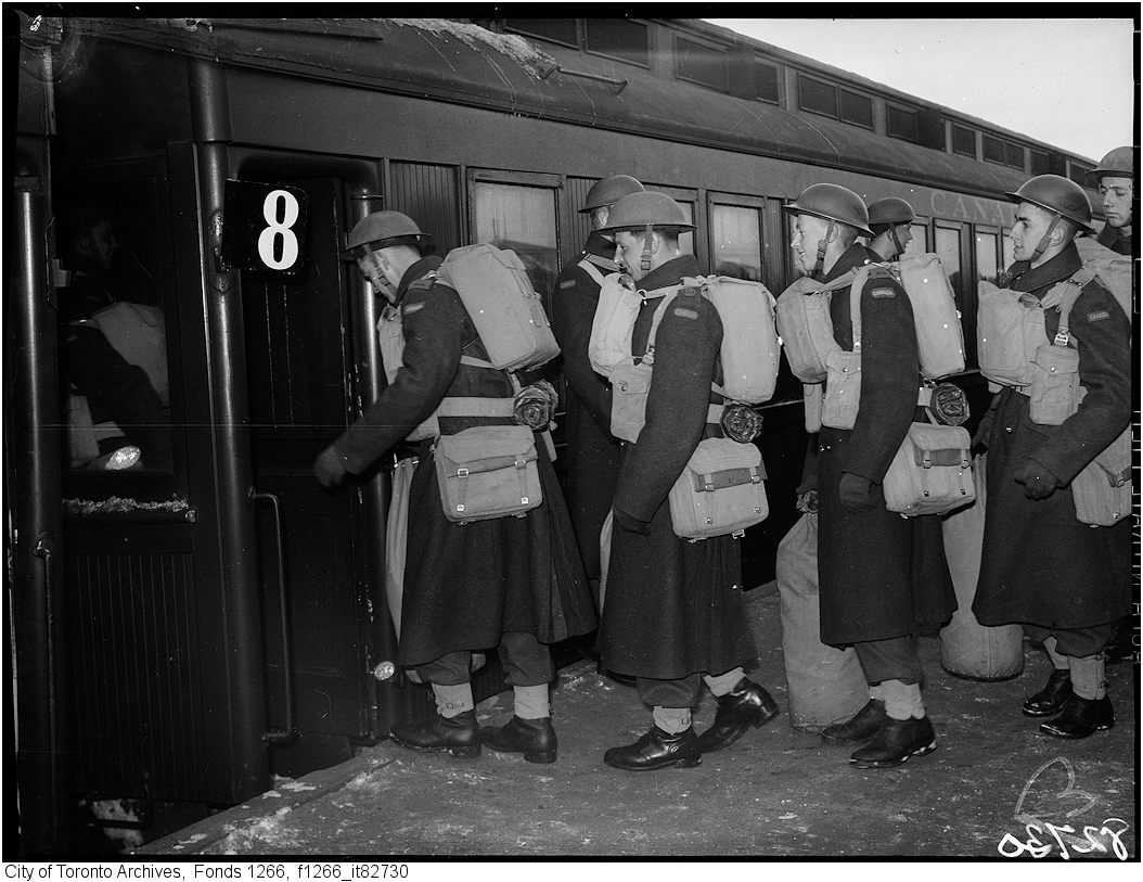 Petawawa, men getting on the train - dec 7 1942