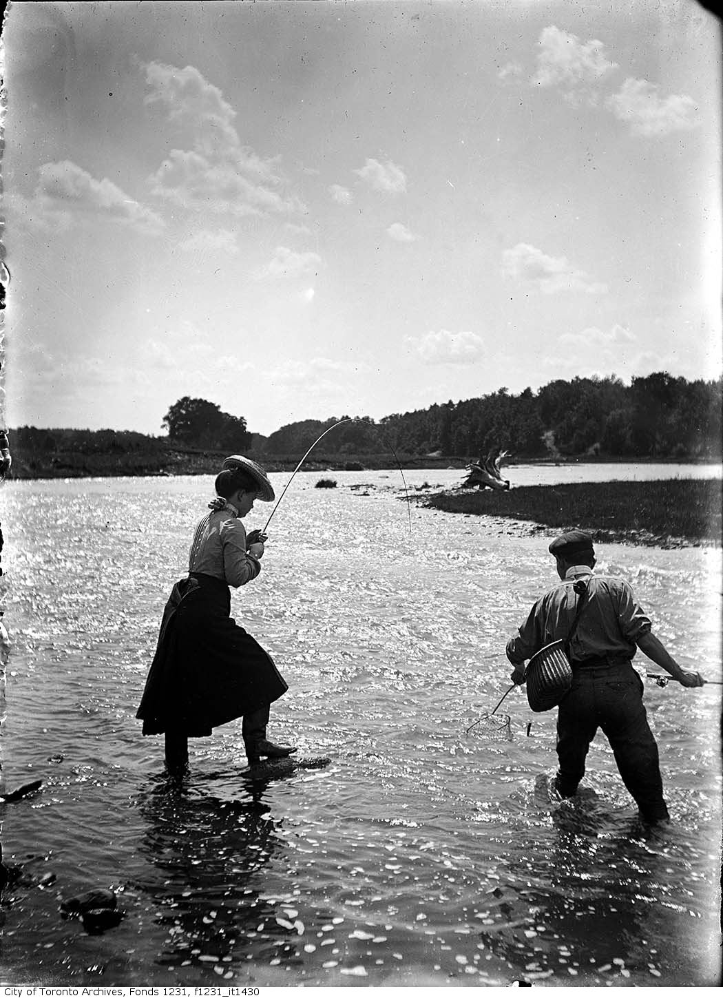 1902 - July - Man and woman fishing in the Credit River - Vintage Fishing Photographs