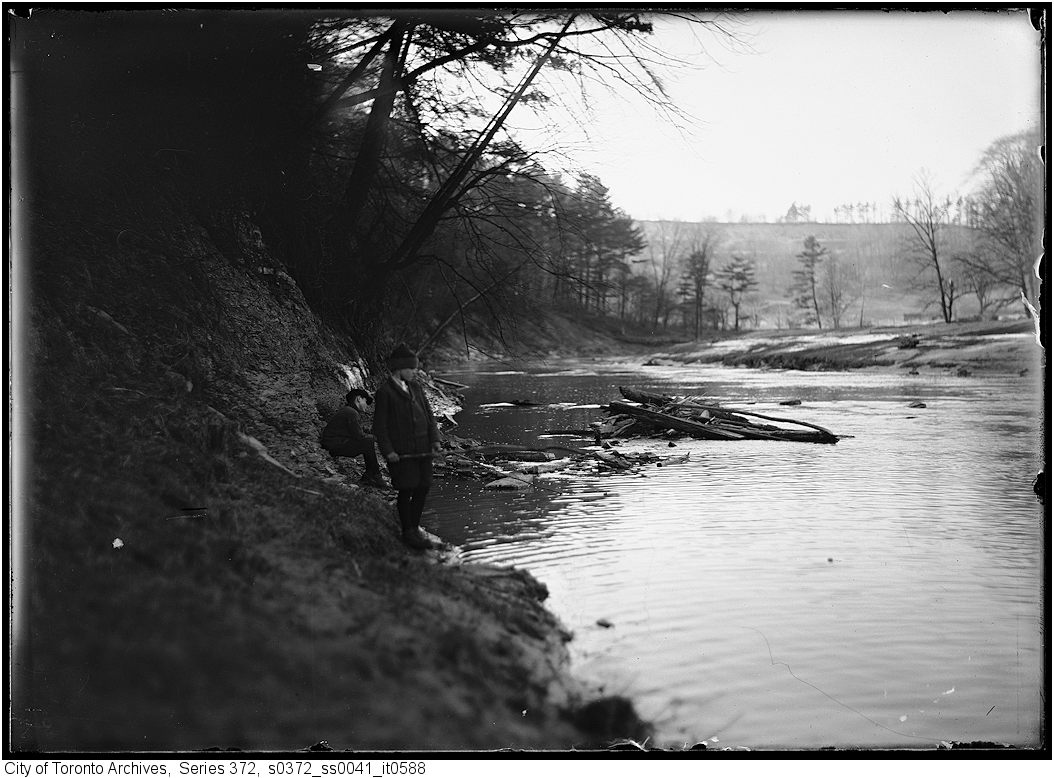 1916 - Fishing on the Don River - two boys - Original negative by A.S. Goss - Vintage Fishing Photographs