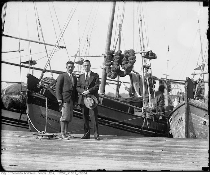 193? - Nat Turofsky (left) next to boat - vintage boating photographs