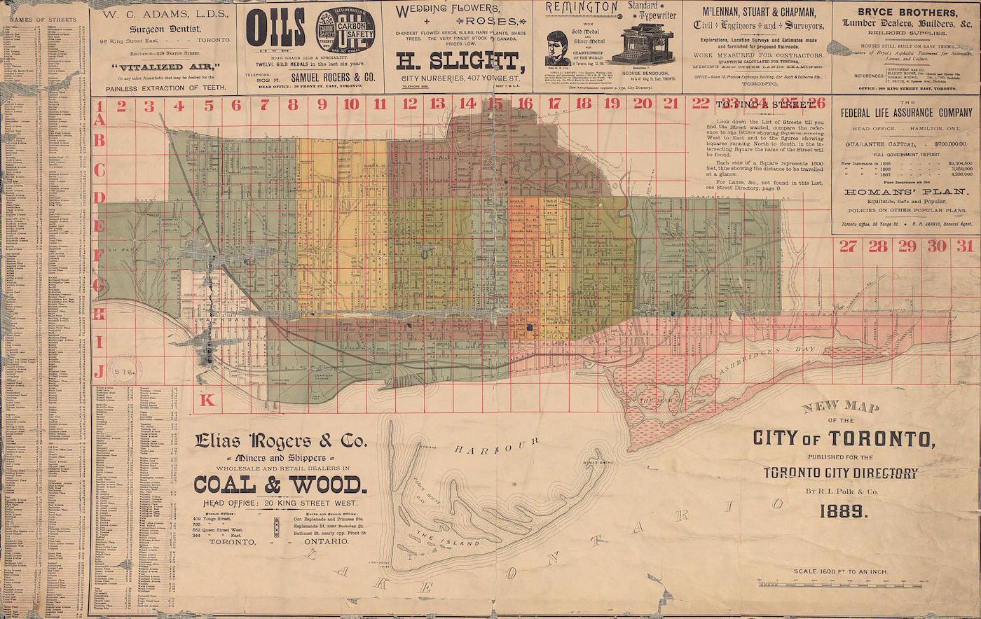 1889 - city of Toronto published for the Toronto City Directory, 1889