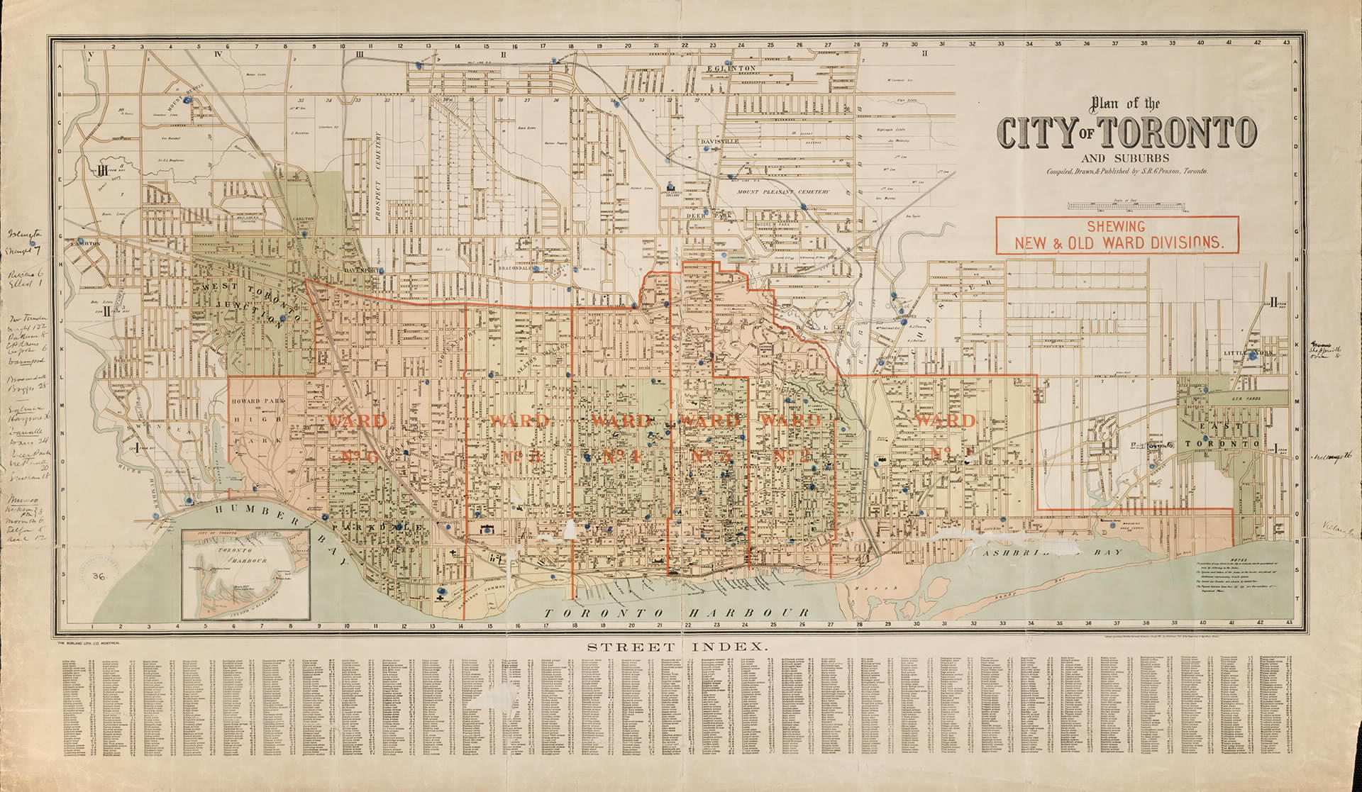 1891 - Plan of the City of Toronto and suburbs shewing new & old ward divisions