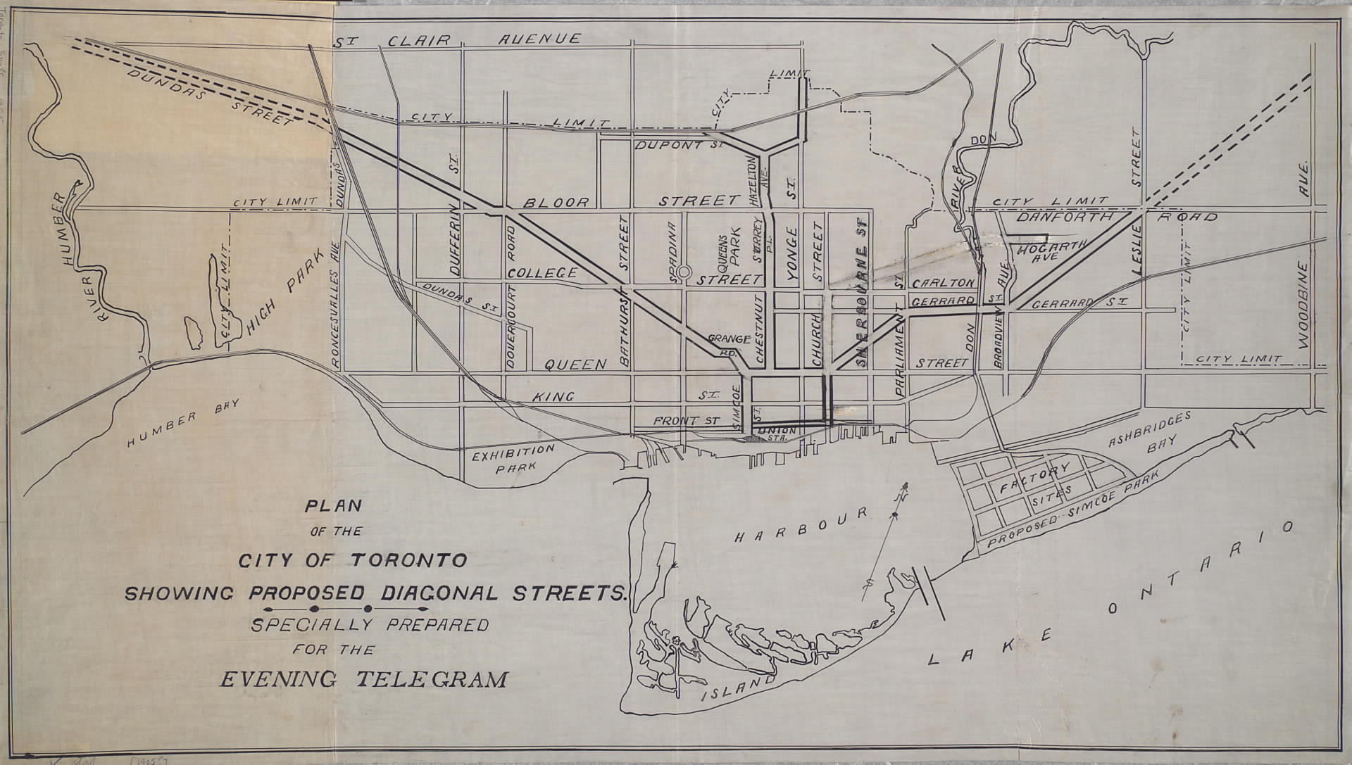 1905 - Plan of the City of Toronto showing proposed diagonal streets
