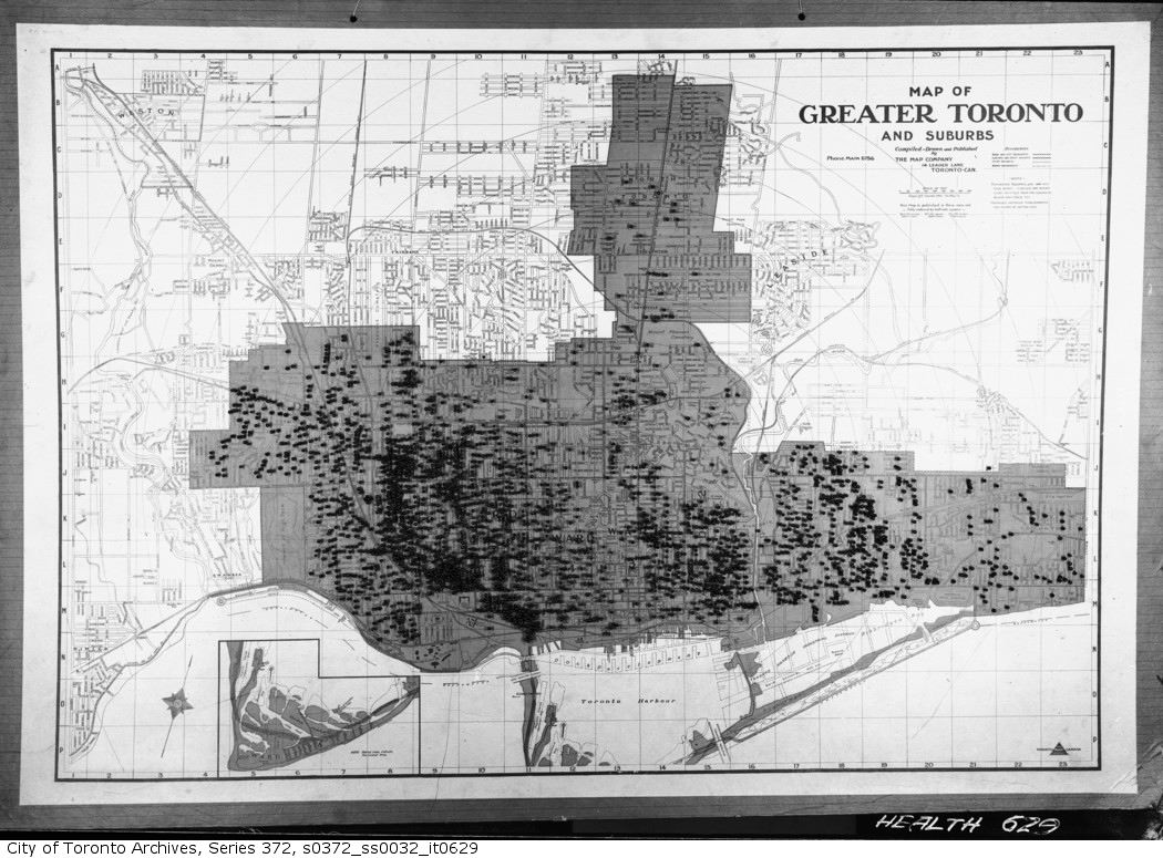 1921 - May 17 - Smallpox Map of Greater Toronto and Suburbs, 1919-1920