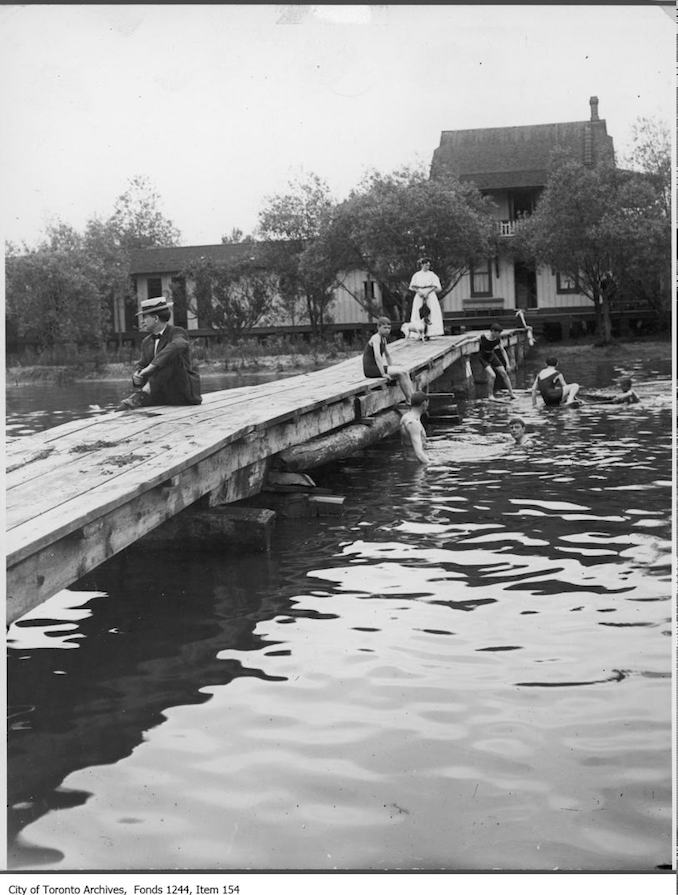 1907 - Family swimming near cottage at Hanlan's Point vintage swimming
