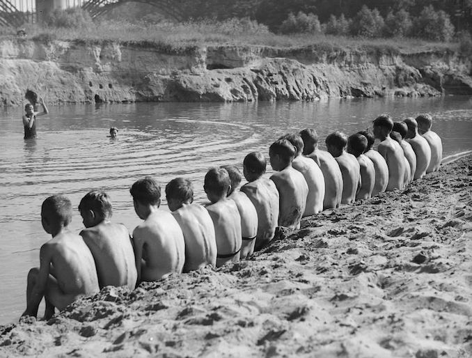 1912 - Skinny dipping in the Don River near Bloor Viaduct. 