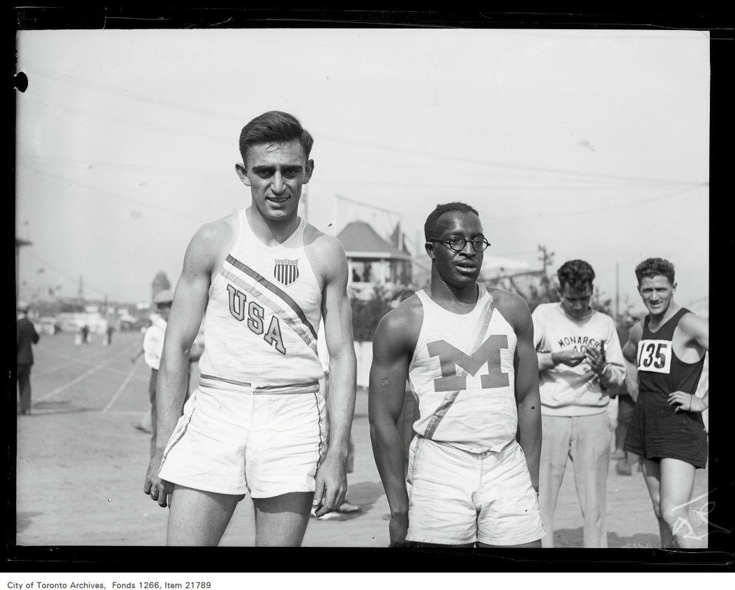 1930 - CNE, sports, Geo. Simpson, Ohio State University, Eddie Tolan, Detroit, 1st and 2nd 220 yard open