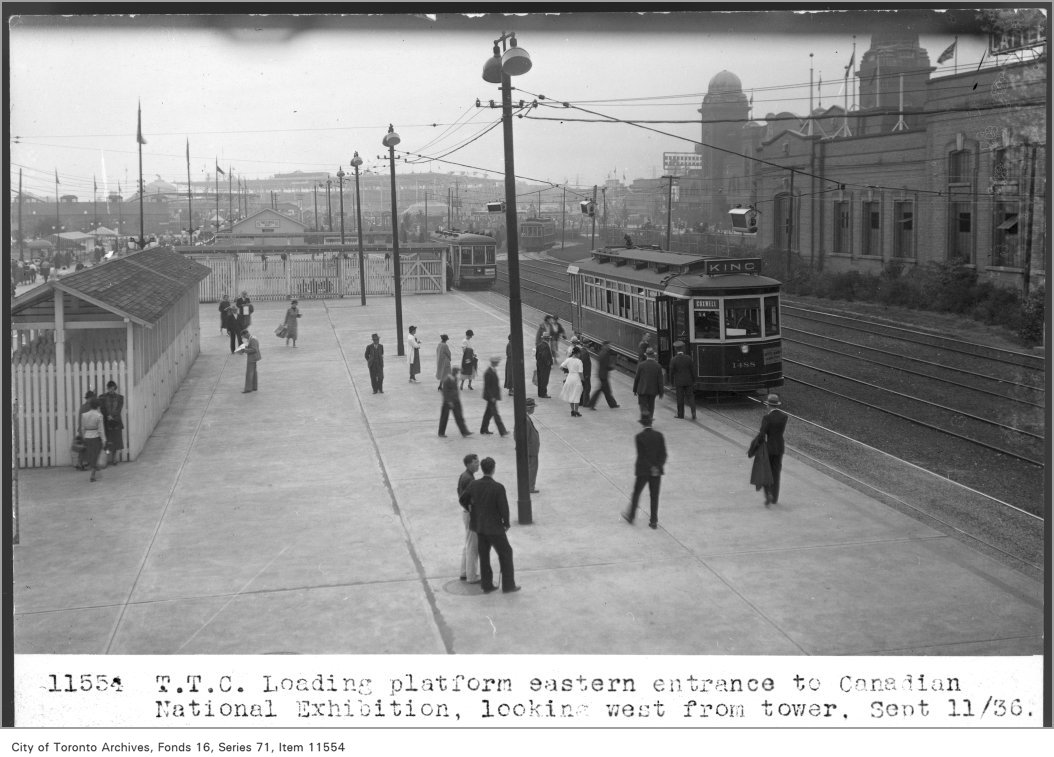 1936 - T.T.C. loading area platform, eastern entrance to Canadian National Exhibition