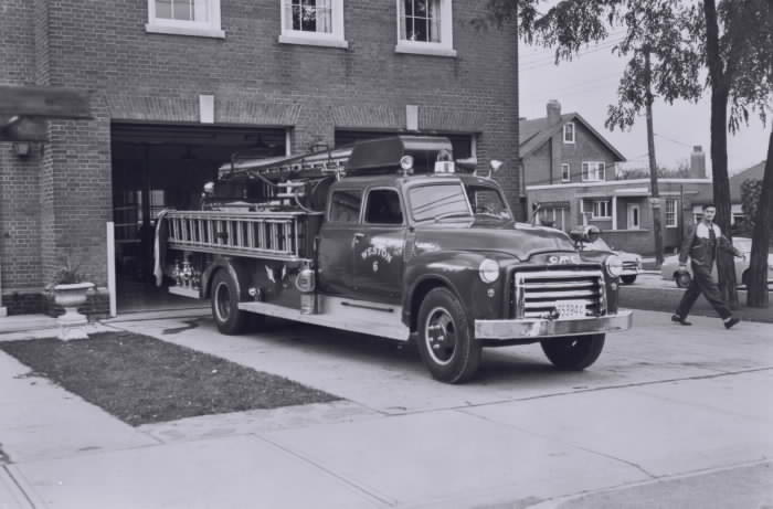 1954 - Fire Hall, York, Weston Road, south west corner King St. Crescent. Toronto, Ont