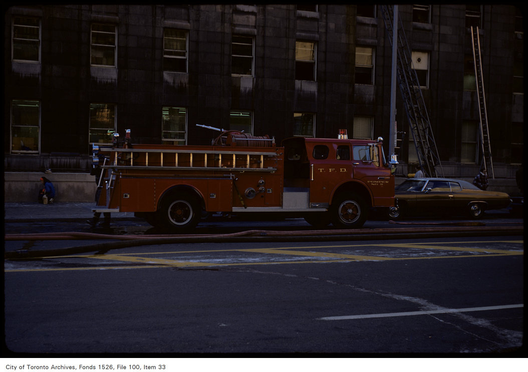 1974 - View of fire truck in front of Terminal A of Union Station