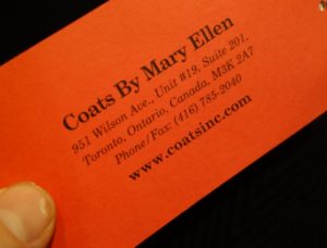 coats made in Toronto by Mary Ellen